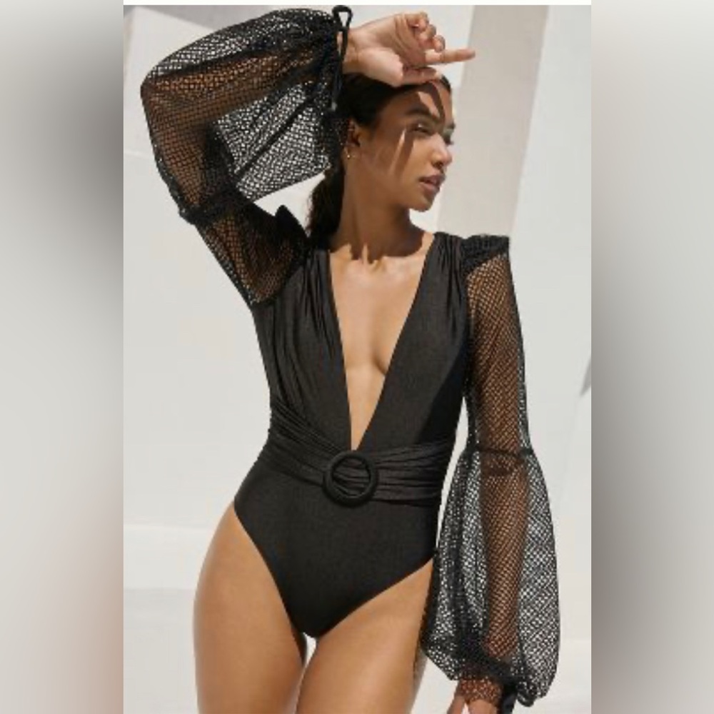 PATBO PLUNGE NETTED ONE-PIECE SWIMSUIT